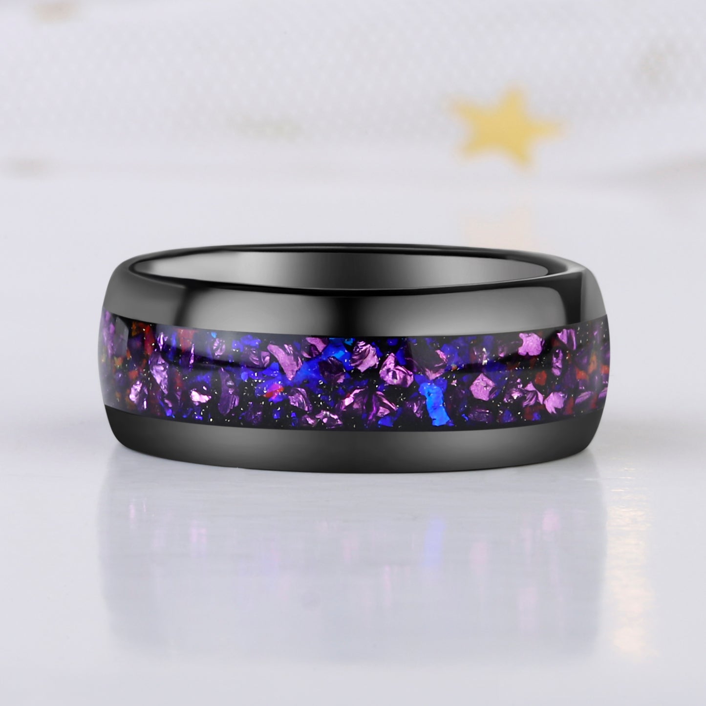 Crushed Amethyst Galaxy Tungsten Ring for Her