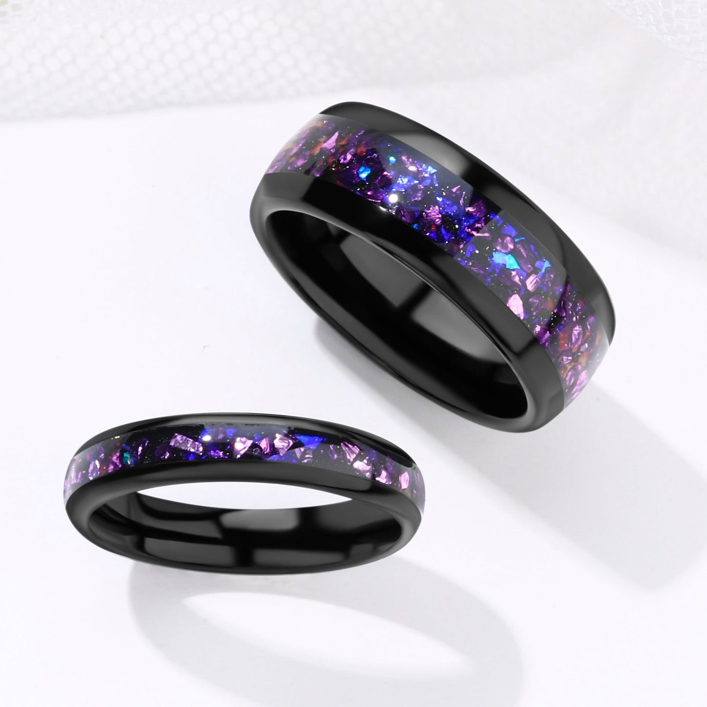 Crushed Amethyst Galaxy Couple Ring Set