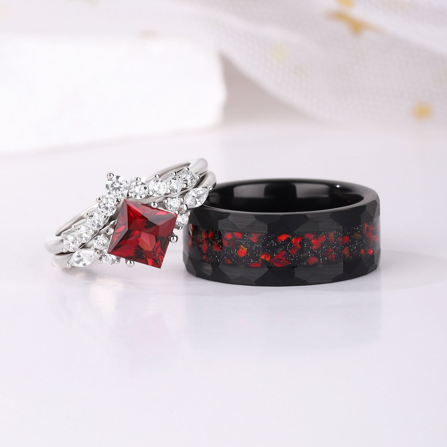 The Velmora - Natural Garnet Couple Rings