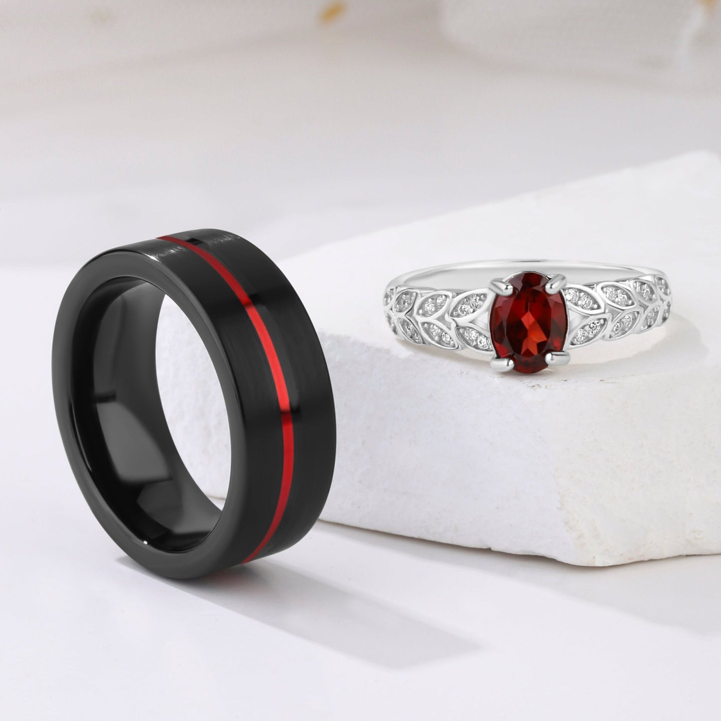 Natural Garnet S925 Silver Wedding Ring for Her