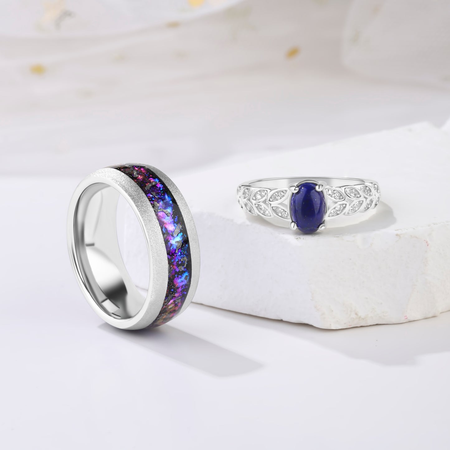 The Starfall - Lapis Lazuli & Crushed Sandstone Couple Ring Set