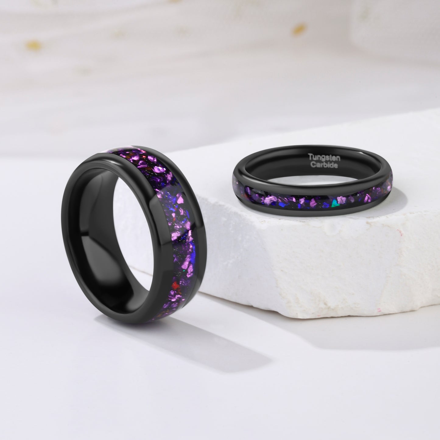 Crushed Amethyst Galaxy Couple Ring Set