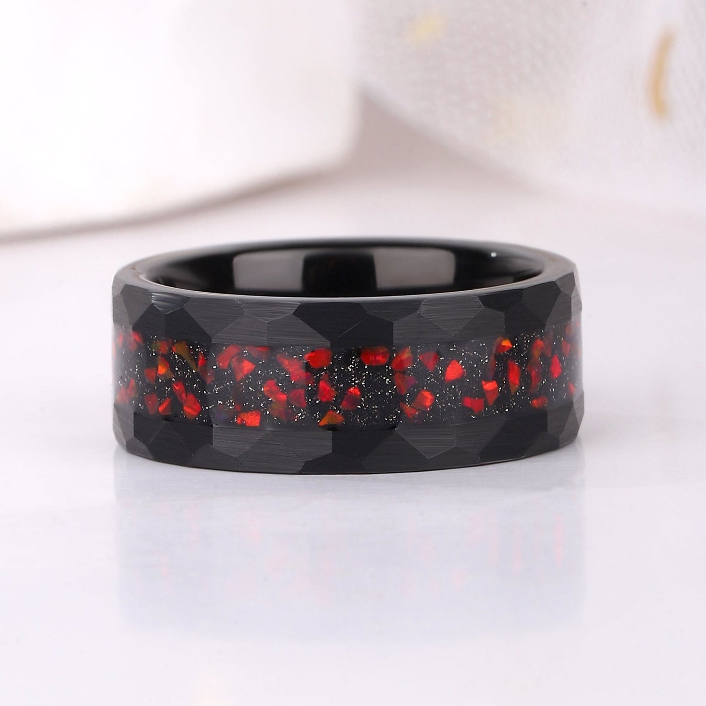 Crushed Garnet Tungsten Men Ring