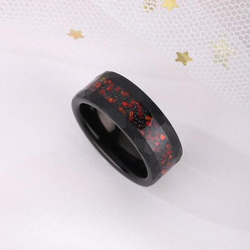 Crushed Garnet Tungsten Men Ring