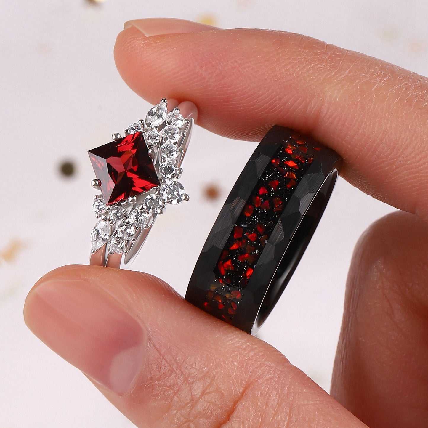 The Velmora - Natural Garnet Couple Rings