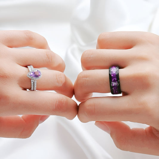 The Viara - Natural Amethyst Couple Ring Set