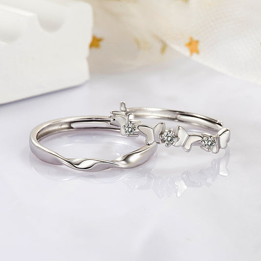 Butterfly CZ S925 Silver Couple Rings