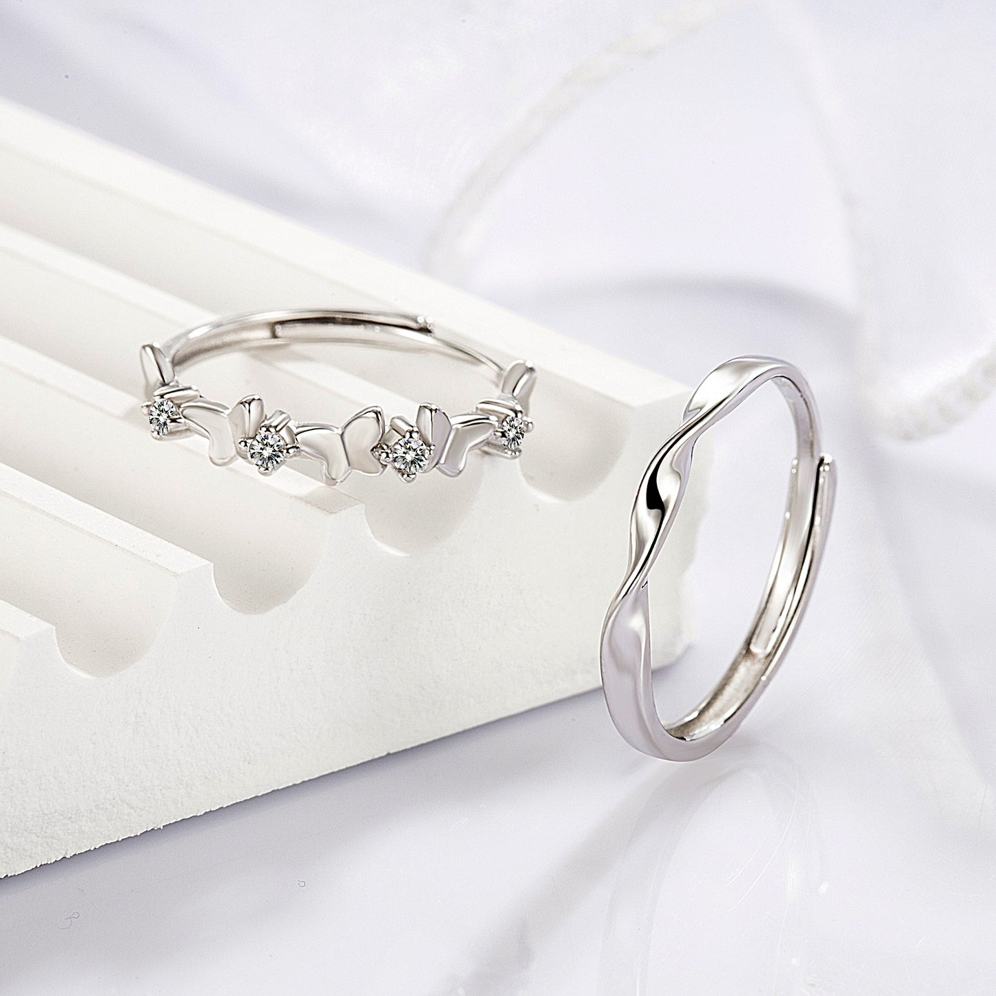 Butterfly CZ S925 Silver Couple Rings