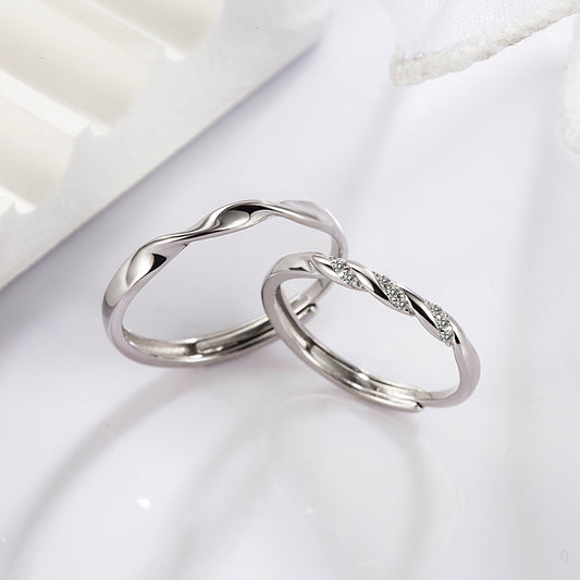 Twisted Rope CZ Silver Couple Rings