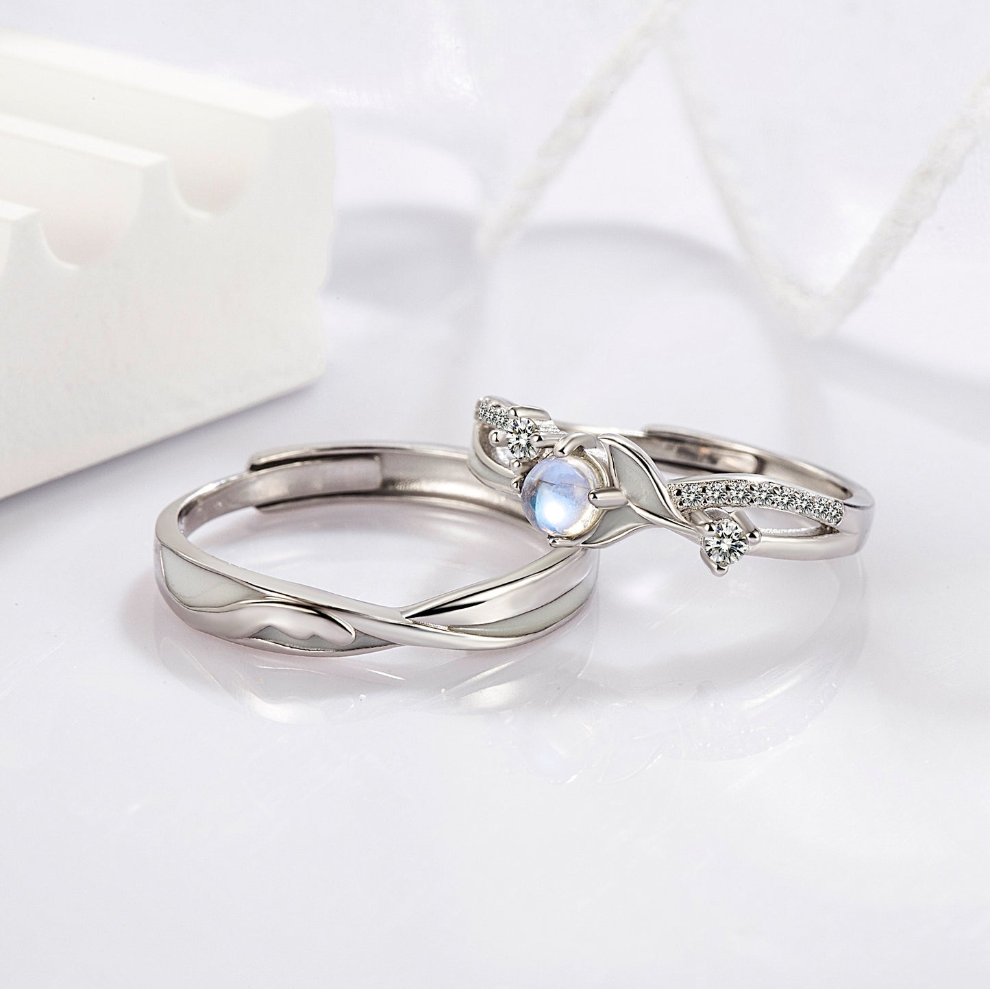 Glow in the Dark Moonstone Silver Matching Rings