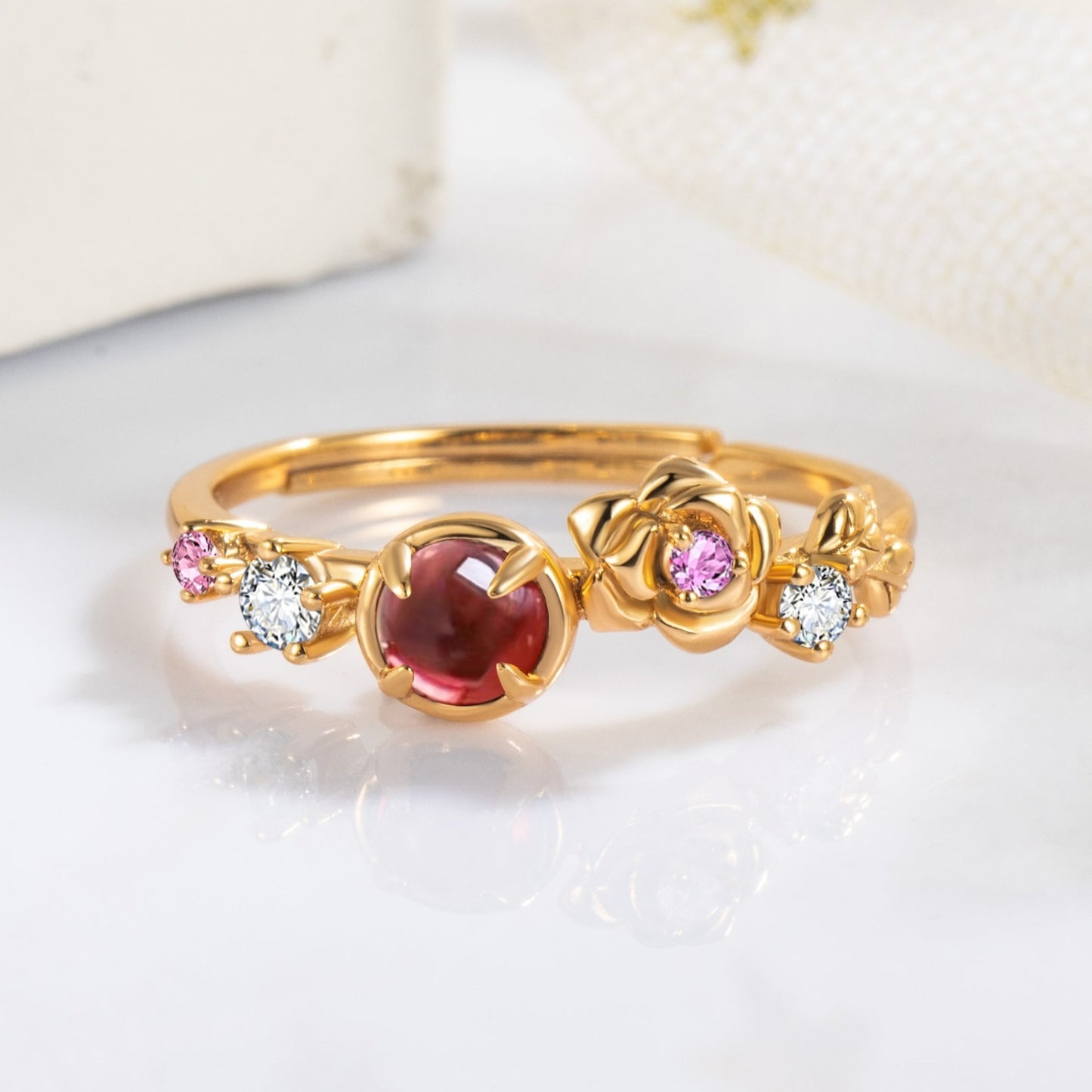 Garnet CZ 10k Gold Finish & Black Rhodium Plating His Her Ring