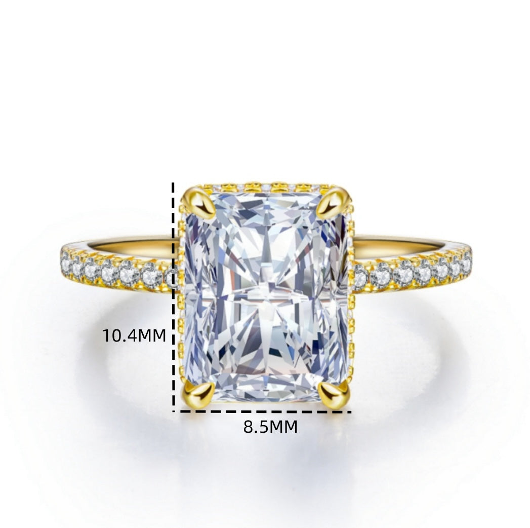 Radiant Cut High Carbon Diamond Ring in S925 Sterling Silver for Women