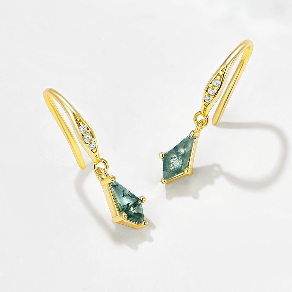 The Ivyra - Natural Moss Agate Dangle Earrings