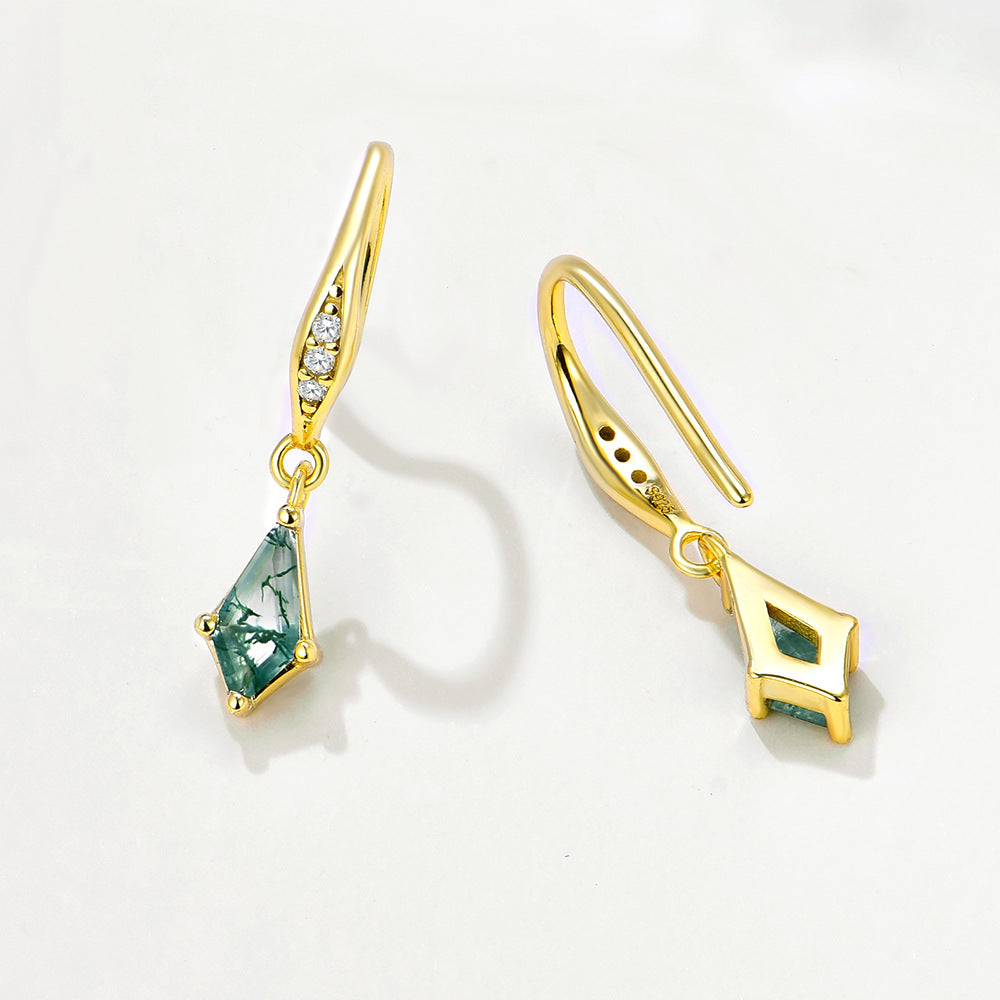 The Ivyra - Natural Moss Agate Dangle Earrings