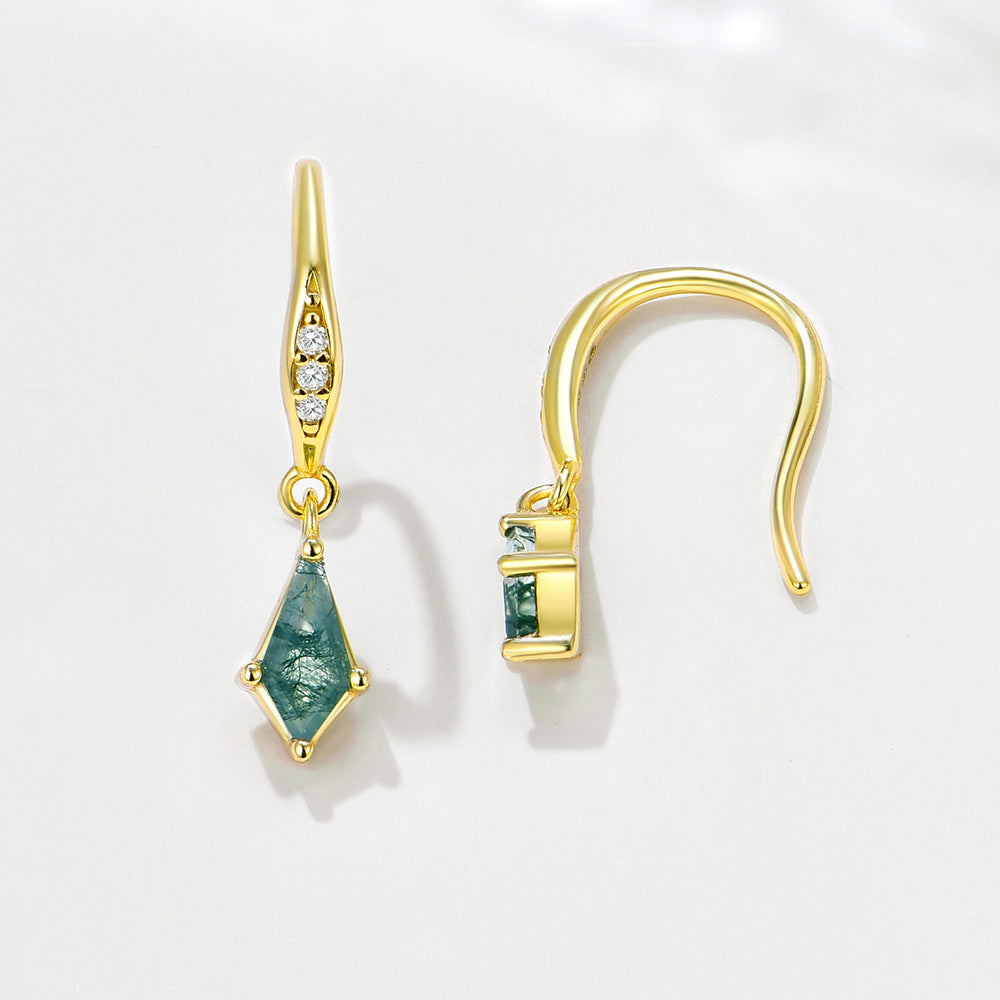 The Ivyra - Natural Moss Agate Dangle Earrings