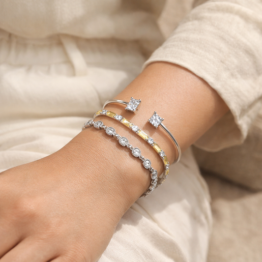 Silver-Toned Tennis Bracelet Stack