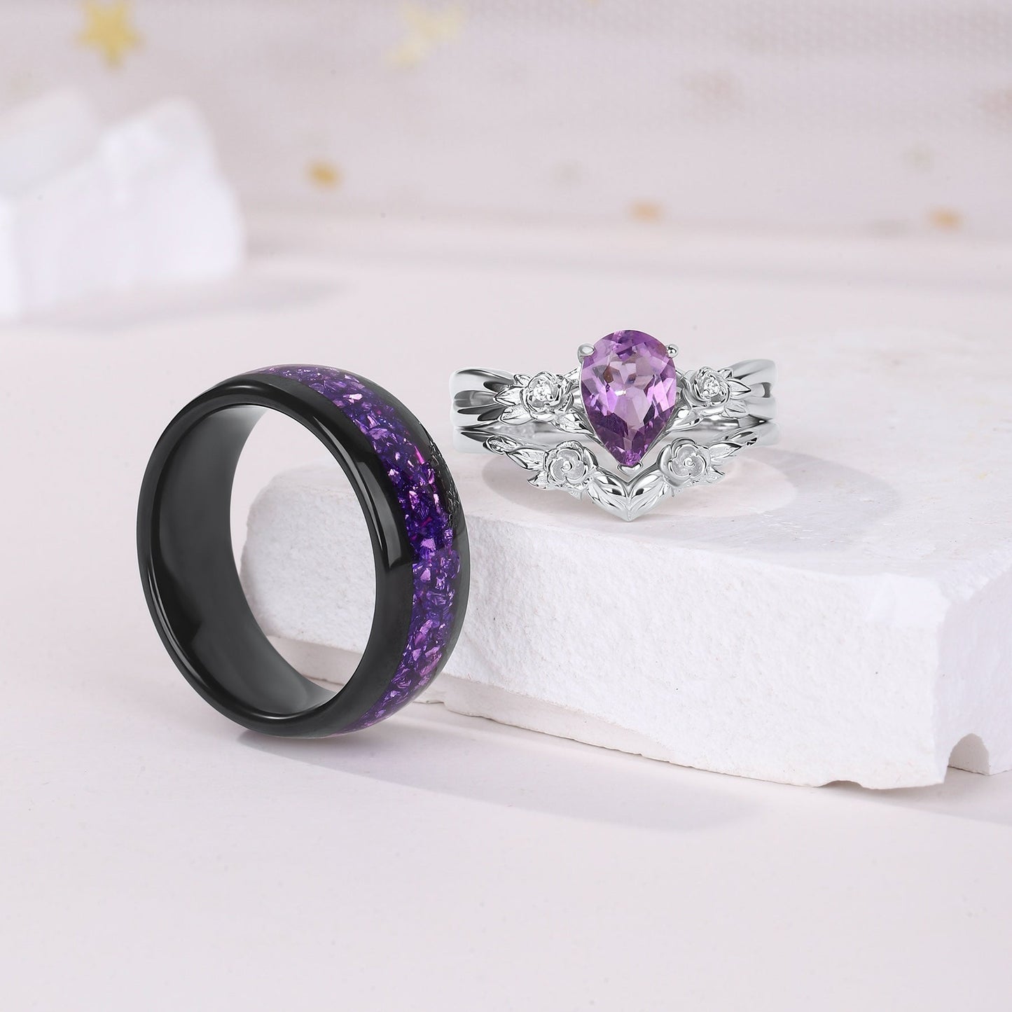 The Lavelle - Natural Amethyst Couple Rings