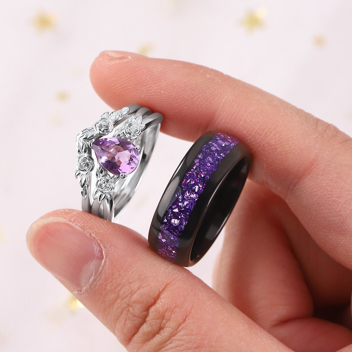 The Lavelle - Natural Amethyst Couple Rings