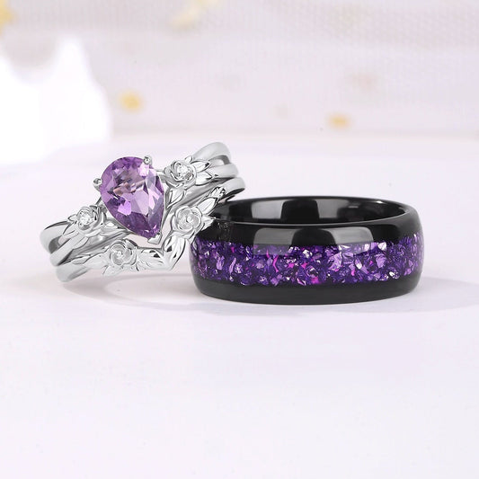The Lavelle - Natural Amethyst Couple Rings
