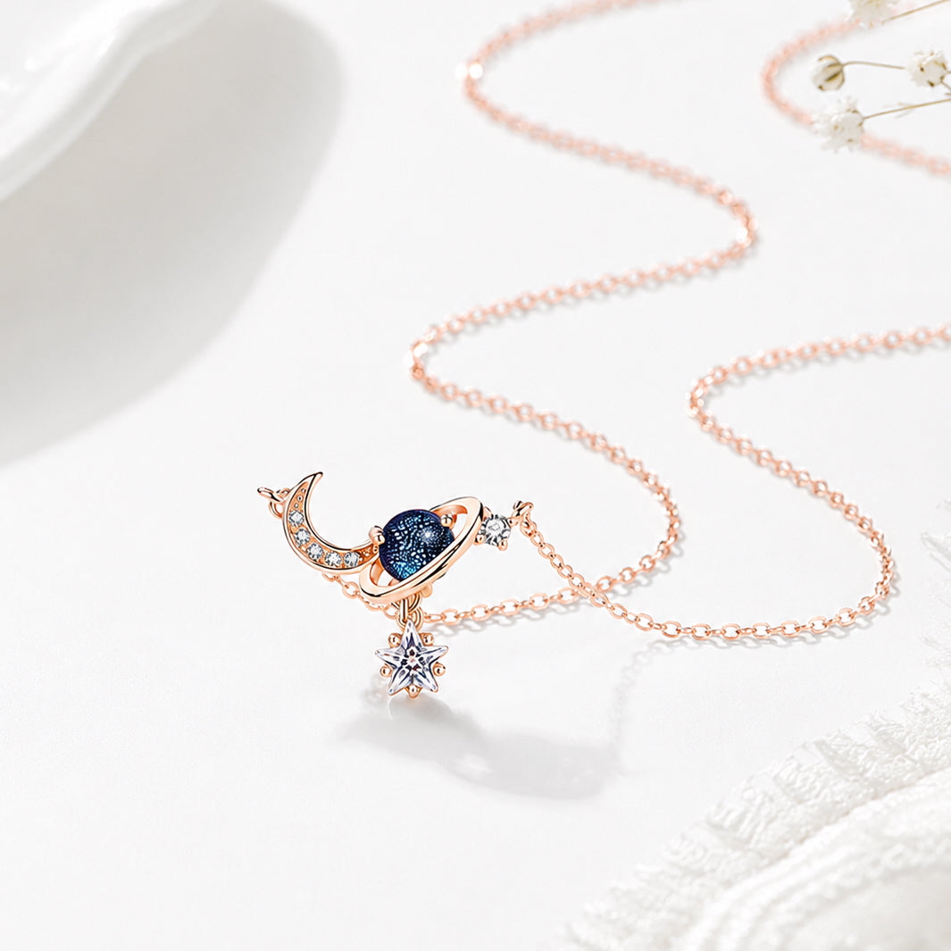Rose Gold Moon & Star Celestial Necklace