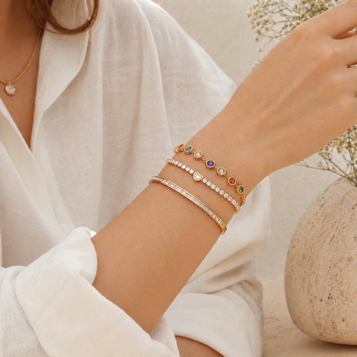 18k Gold Plated Tennis Bracelet Set
