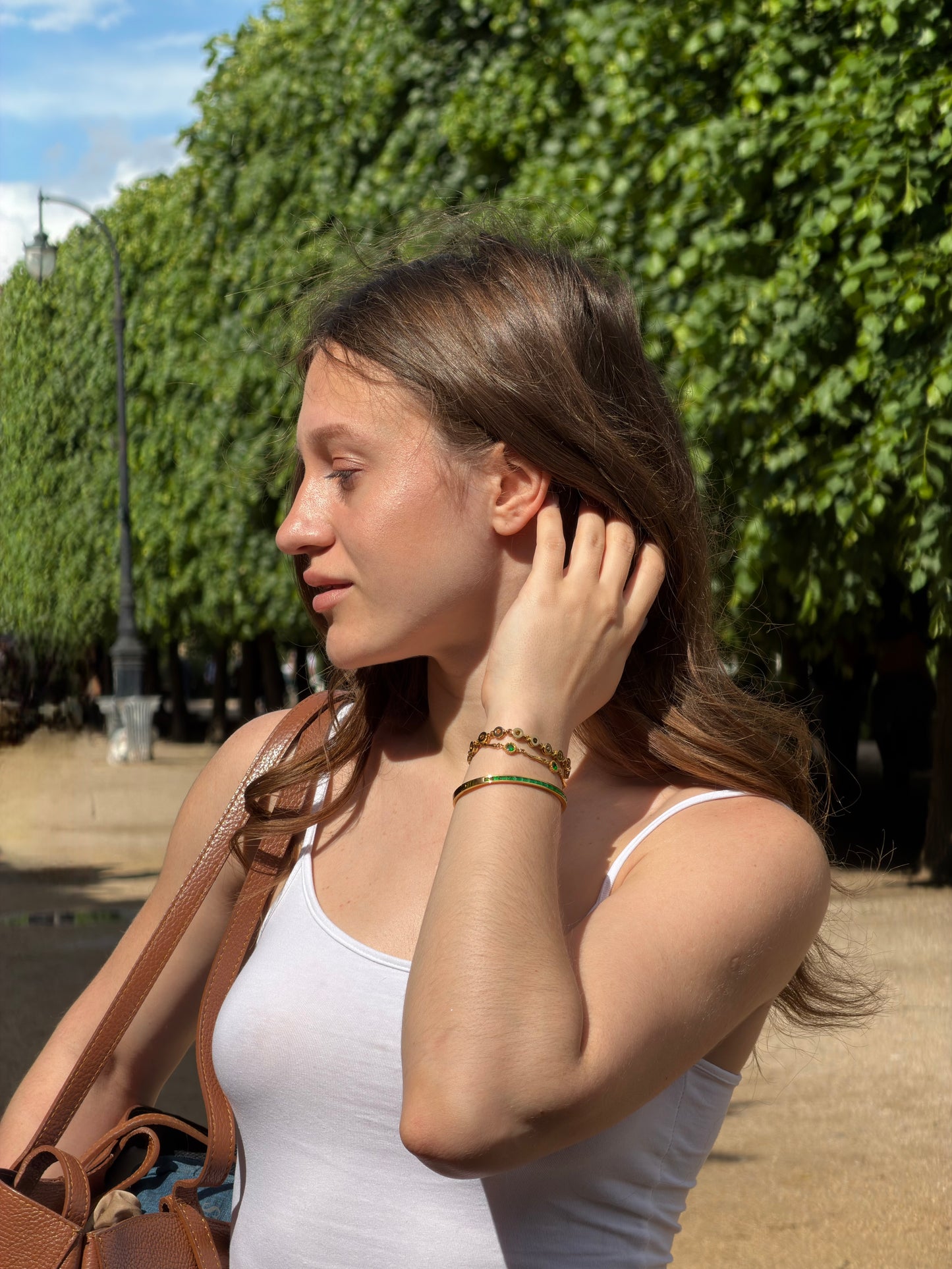18k Gold Plated Emerald Bracelet Set