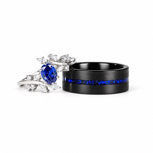 The Starfall - Blue Corundum Couple Rings
