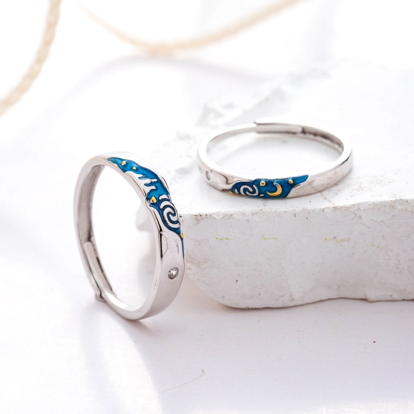 Glow in the Dark Galaxy Silver Couple Rings