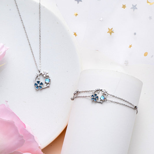 Moonstone Flower Necklace Bracelet Set