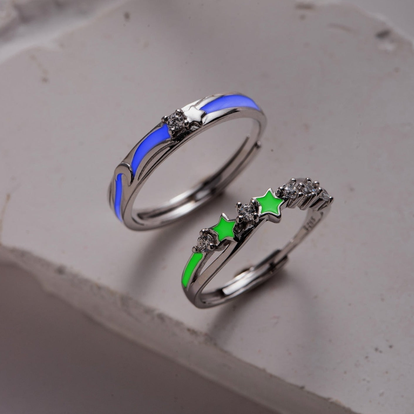 Du Rings Luminous Matching Rings | Glow in the Dark Rings for Couples | Duostones