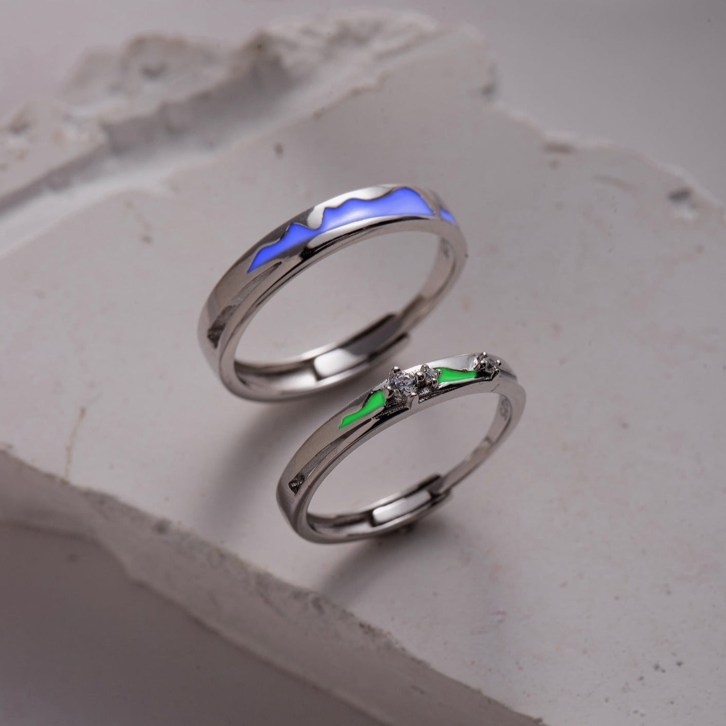 Glowing Matching 925 Silver Couple Rings