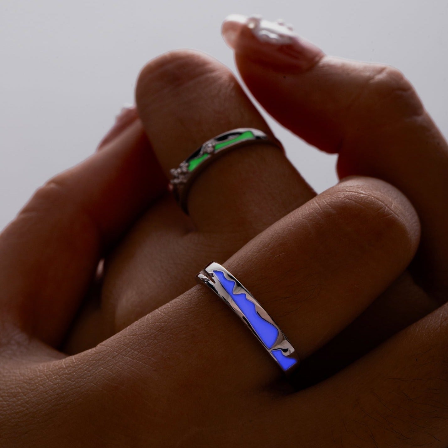 Glowing Matching 925 Silver Couple Rings