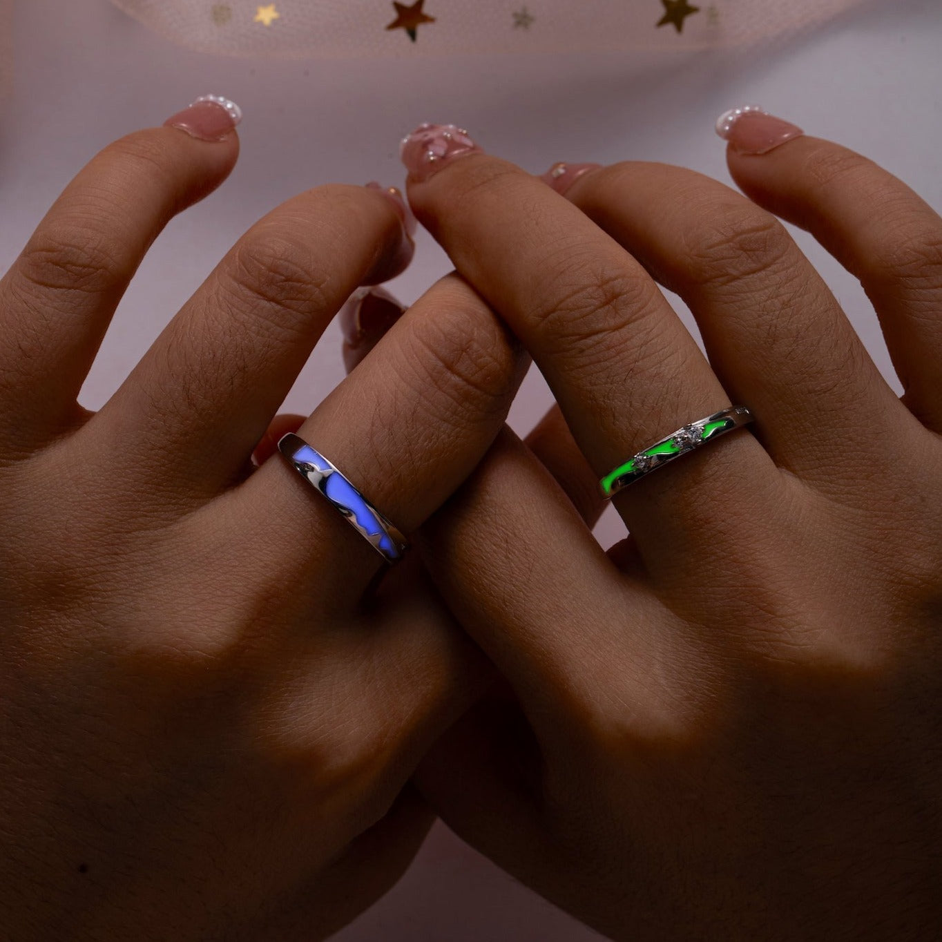 Glowing Matching 925 Silver Couple Rings