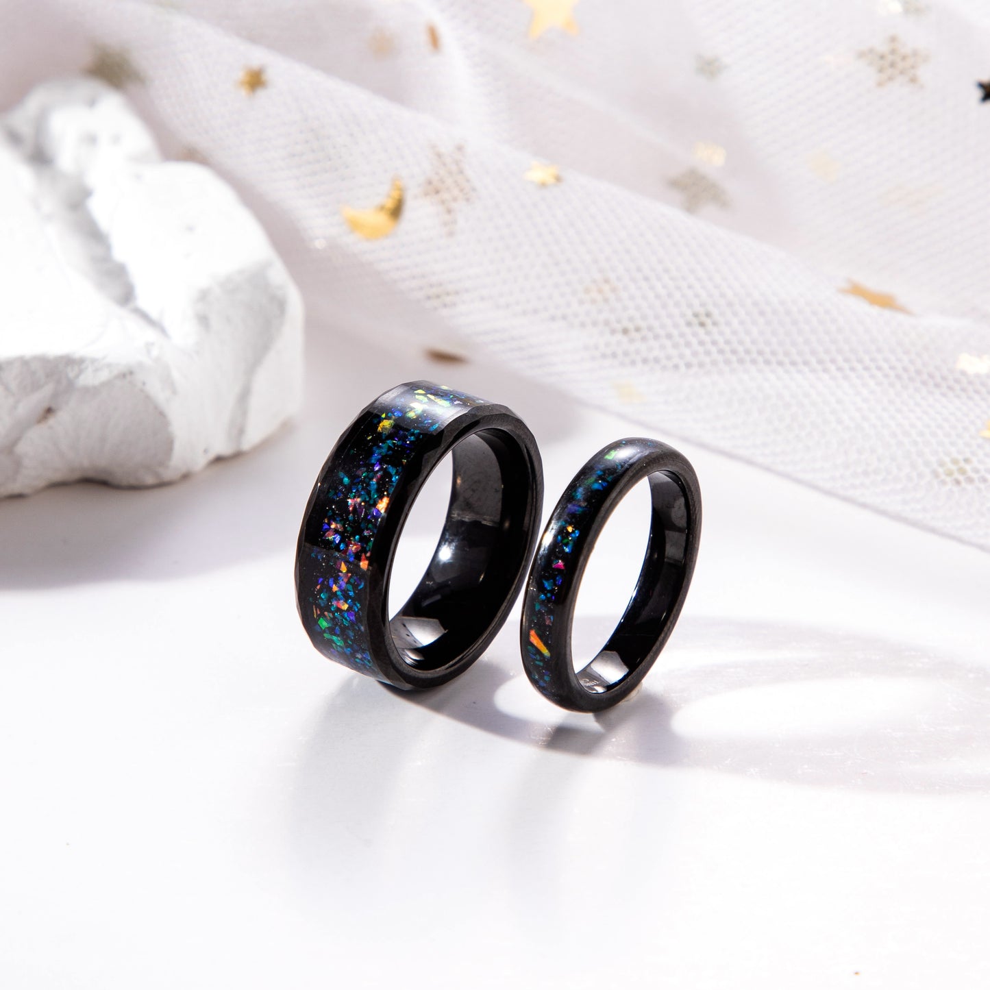 Galaxy Orion Nebula Sand Stone & Opal Tungsten Ring for Women