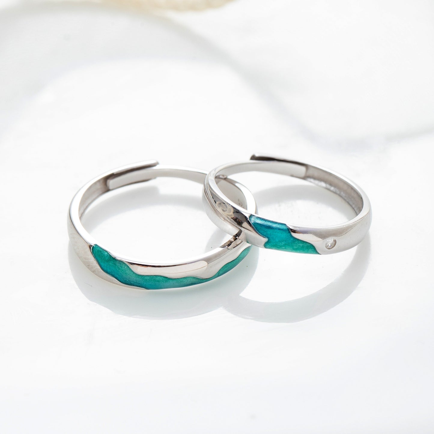 Aurora Galaxy Silver Couple Rings