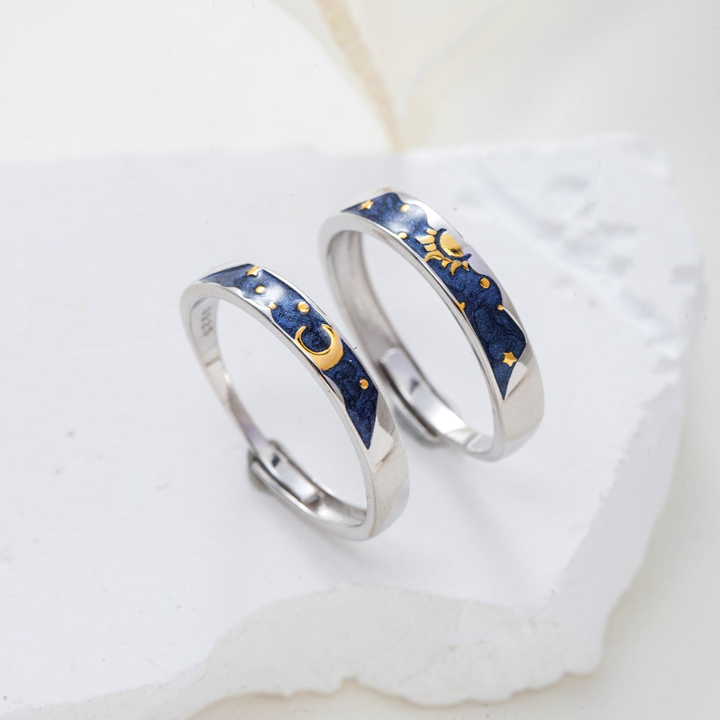 Sun Moon Silver Couple Rings