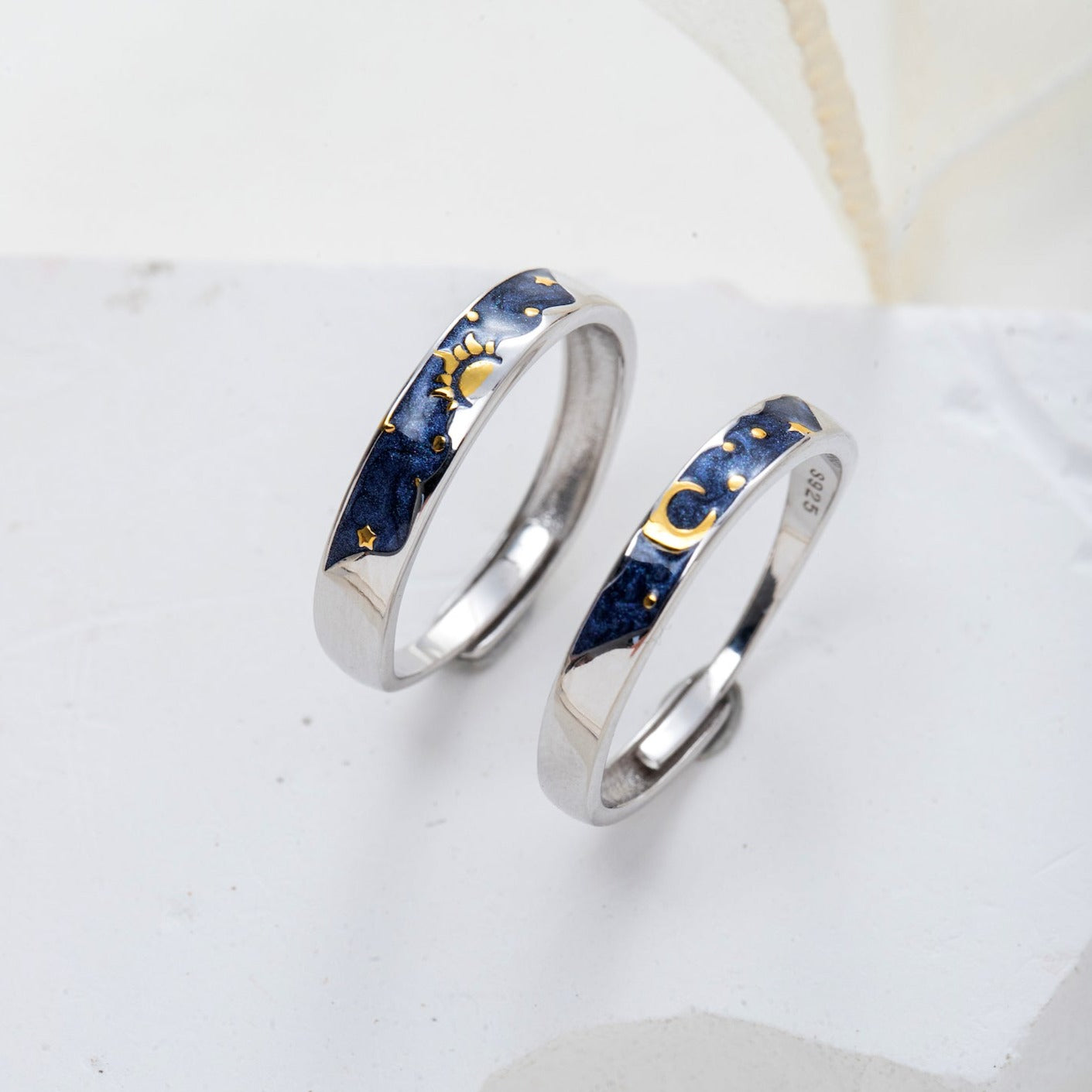 Sun Moon Silver Couple Rings