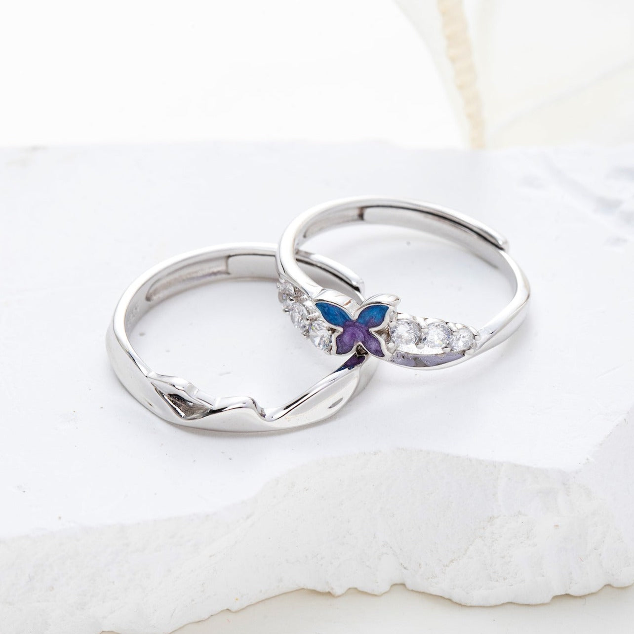 Butterfly Zircon 925 Silver Couple Rings