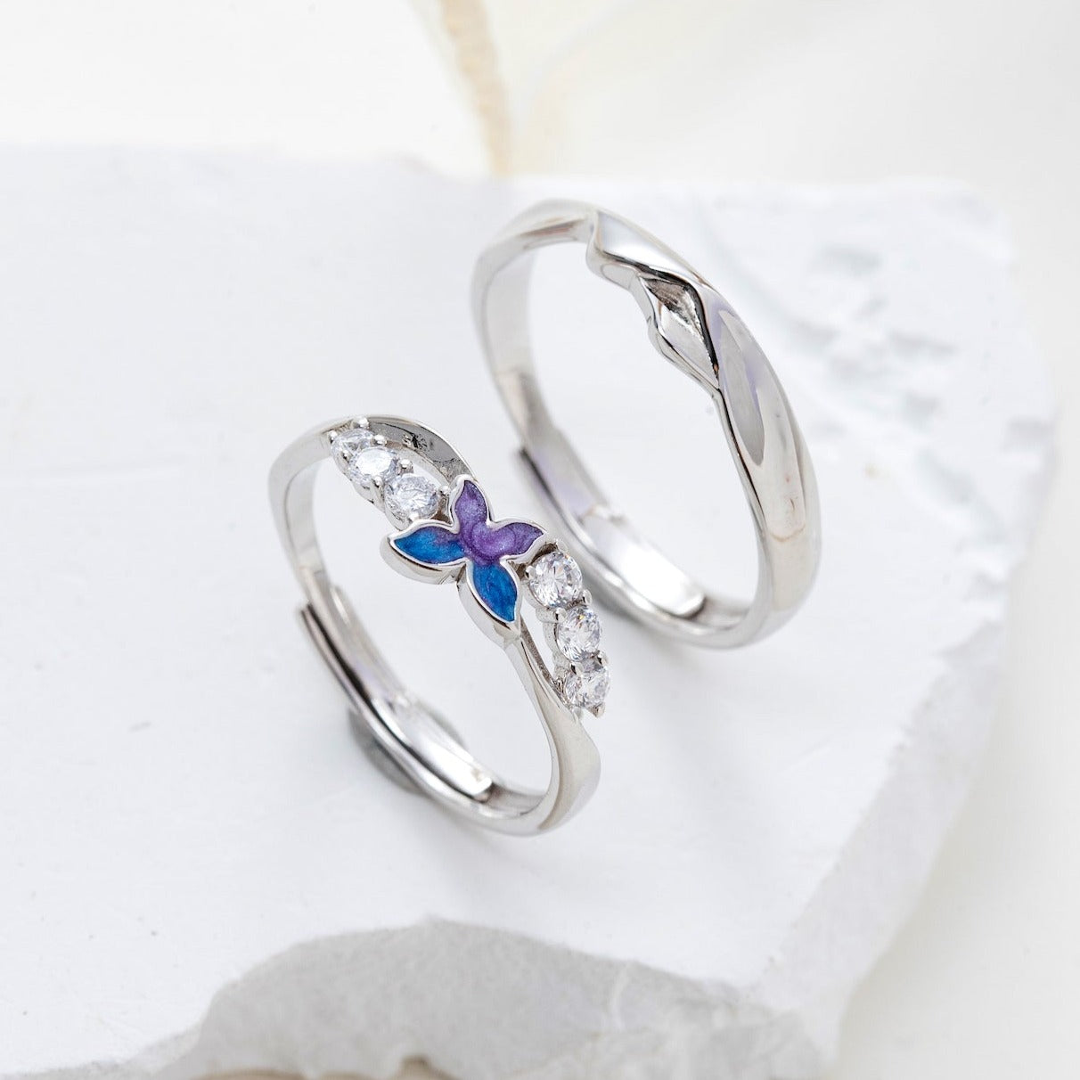 Butterfly Zircon 925 Silver Couple Rings