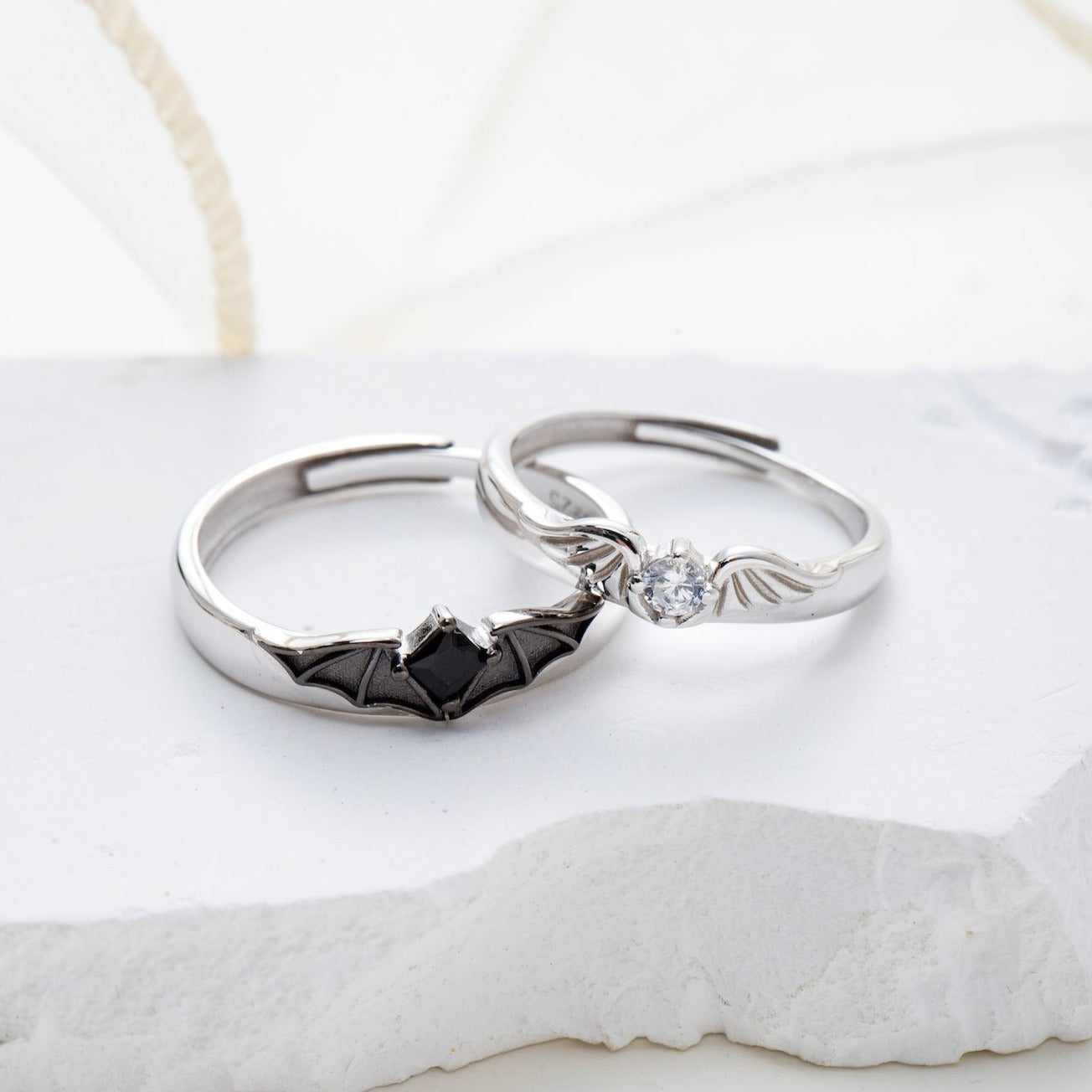 Angel Demon Wings Silver Couple Rings