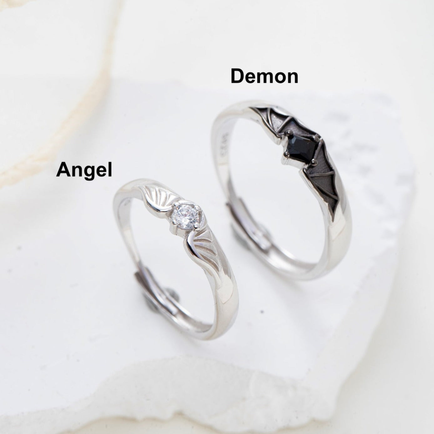 Angel Demon Wings Silver Couple Rings