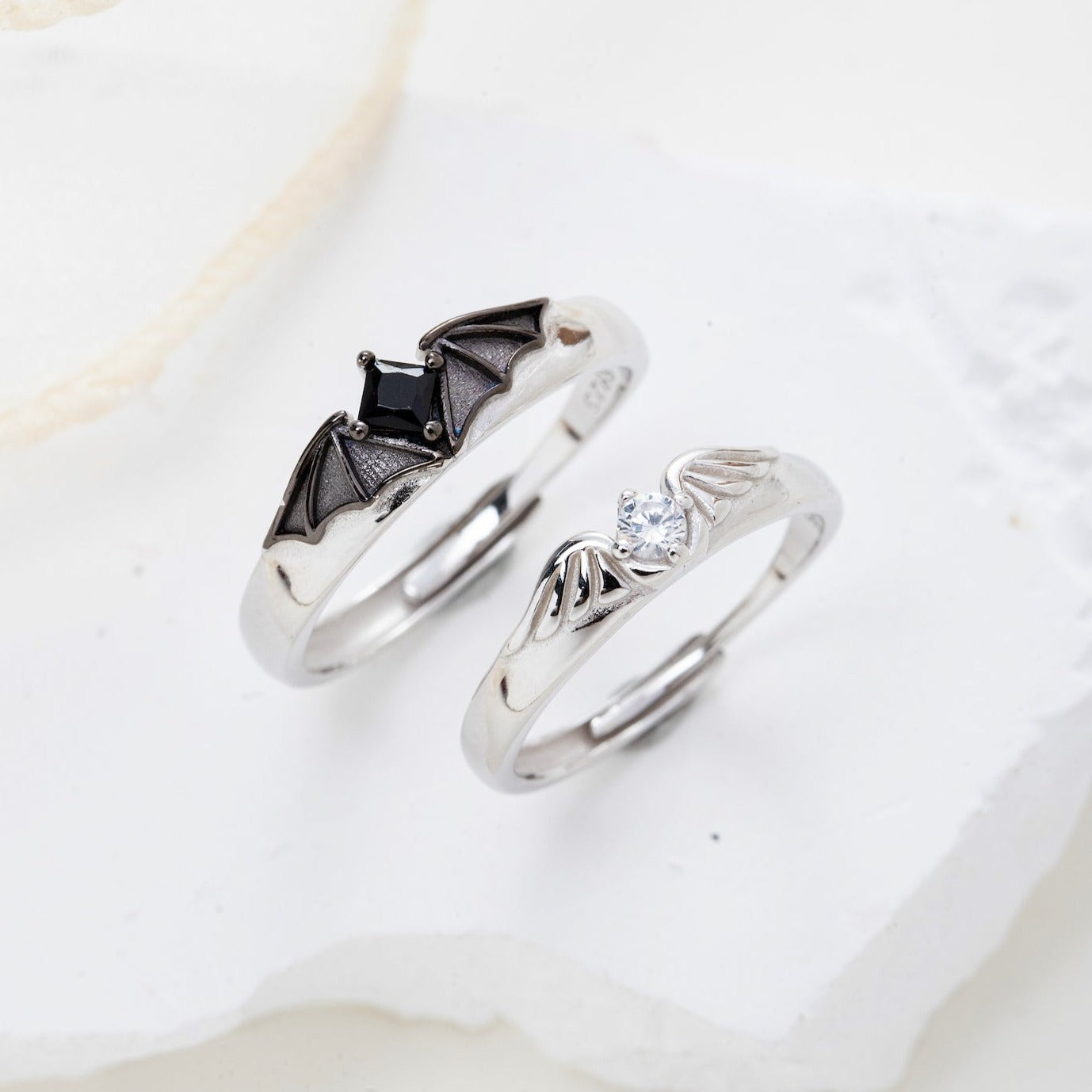 Angel Demon Wings Silver Couple Rings