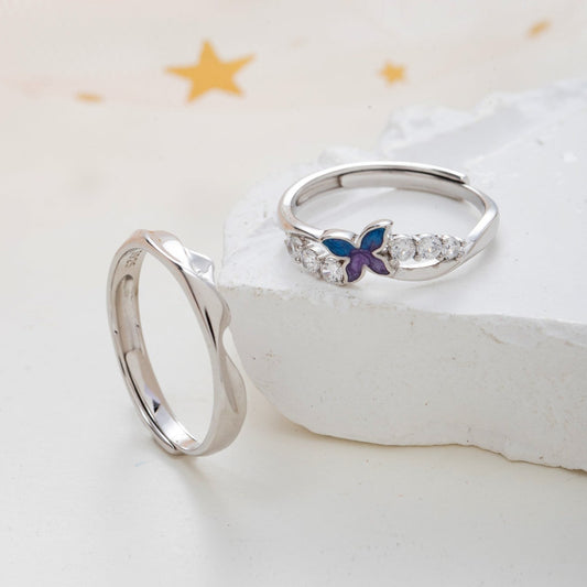 Butterfly Zircon 925 Silver Couple Rings