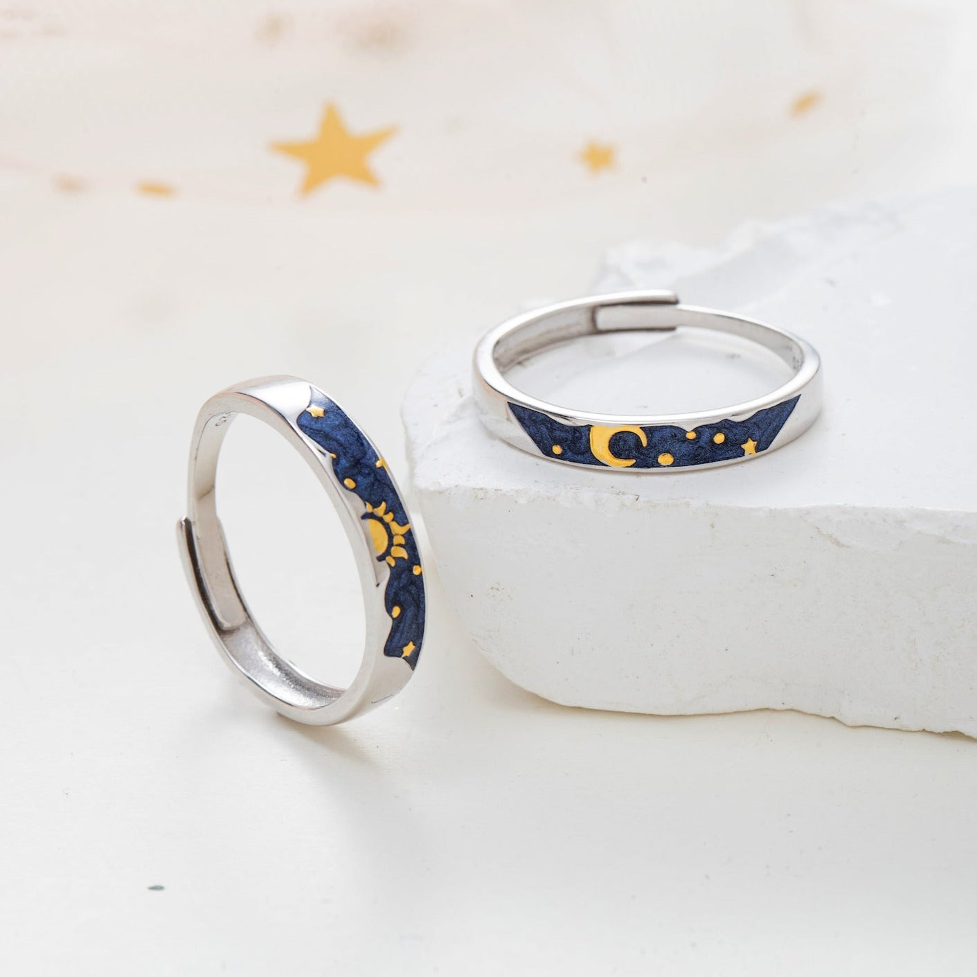 Sun Moon Silver Couple Rings