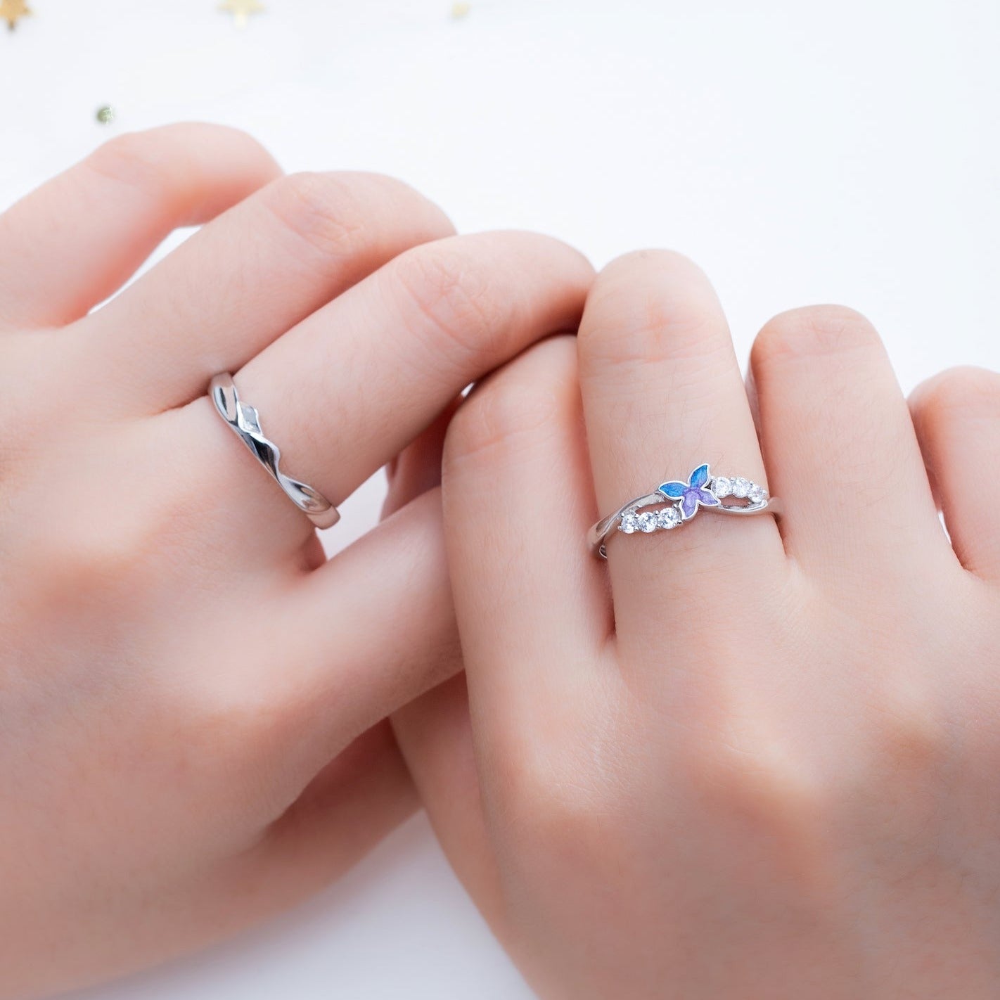 Butterfly Zircon 925 Silver Couple Rings