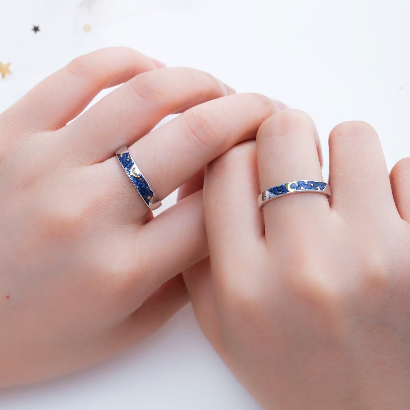 Sun Moon Silver Couple Rings