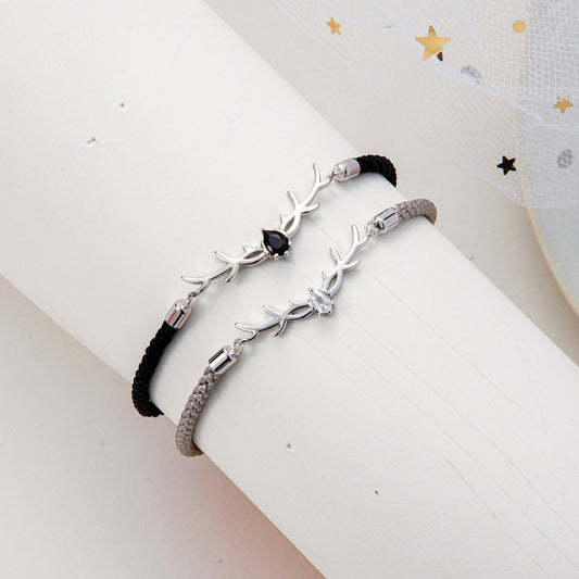 Deer Antlers 925 Silver Couple Bracelets