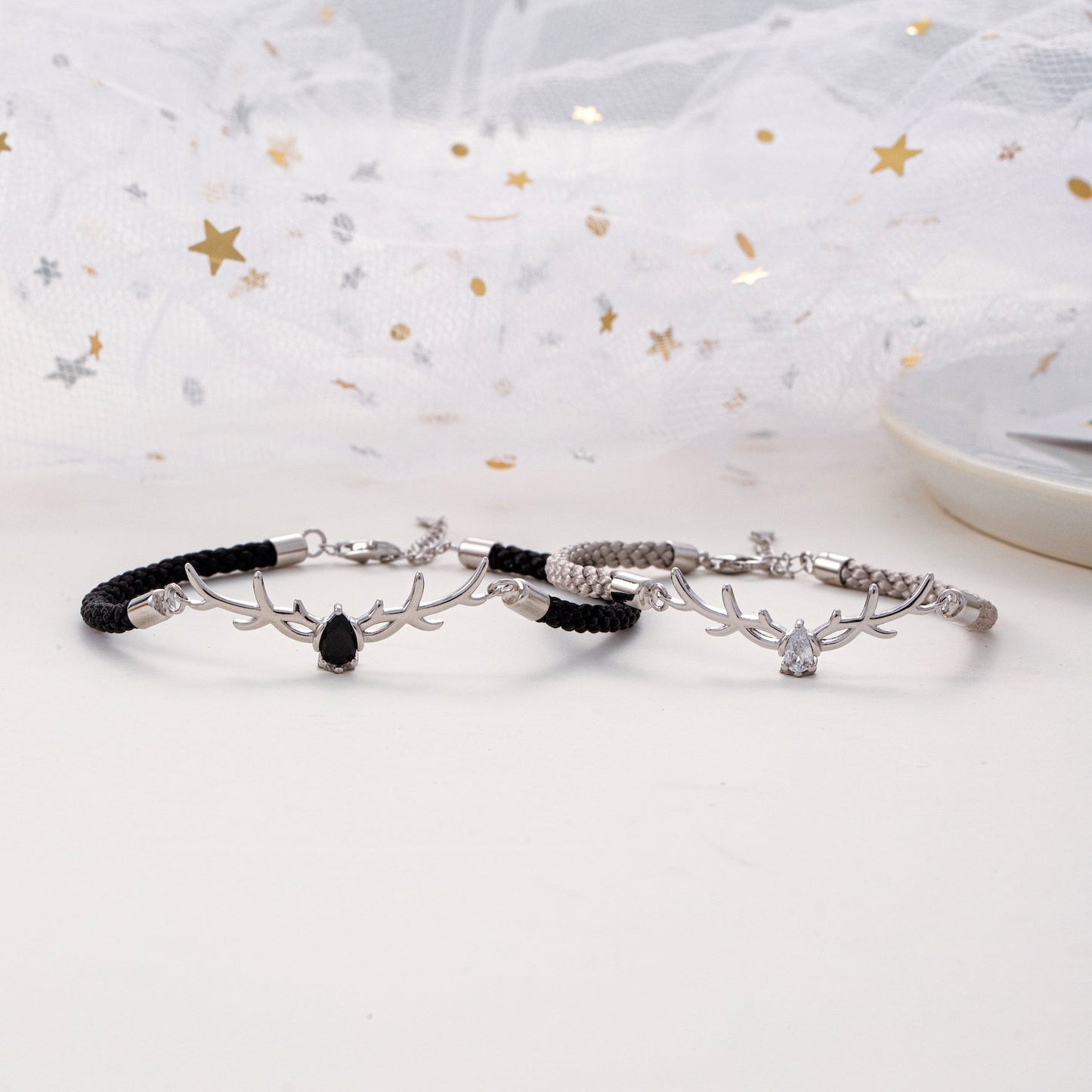 Deer Antlers 925 Silver Couple Bracelets