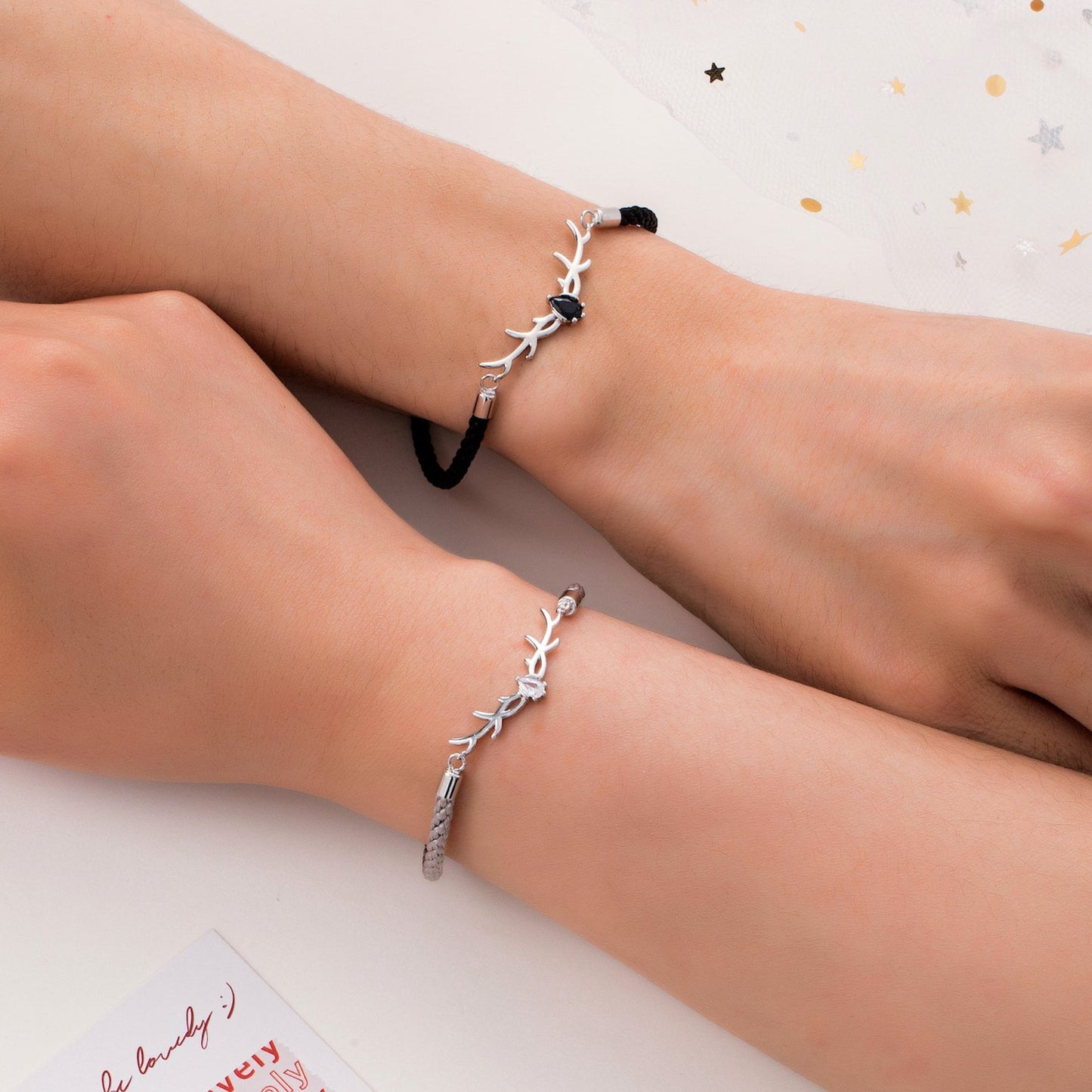 Deer Antlers 925 Silver Couple Bracelets