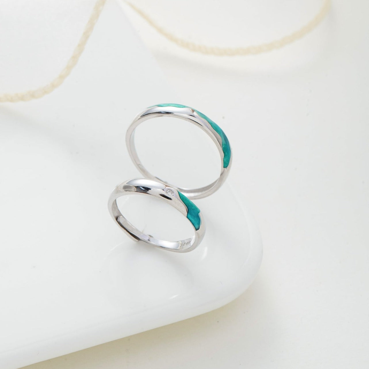 Aurora Galaxy Silver Couple Rings